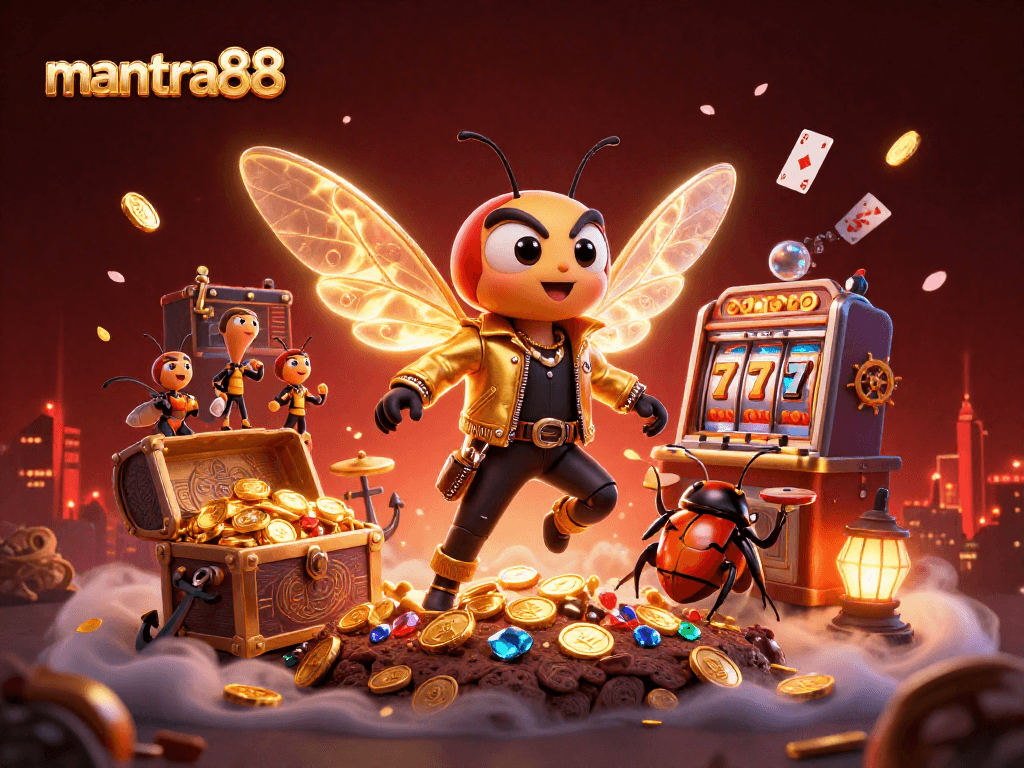 Engage with mantra88 for thrilling casino gaming excitement in a vibrant, illustrative scene.