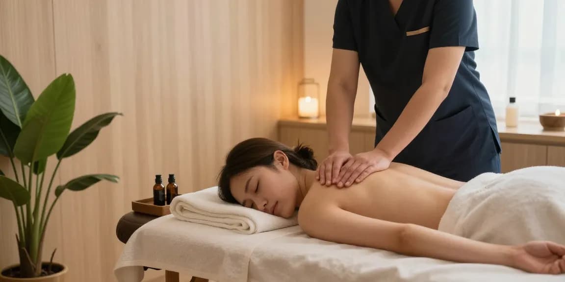 마사지 테라피를 준비하는 조용한 스웨디시 마사지 공간