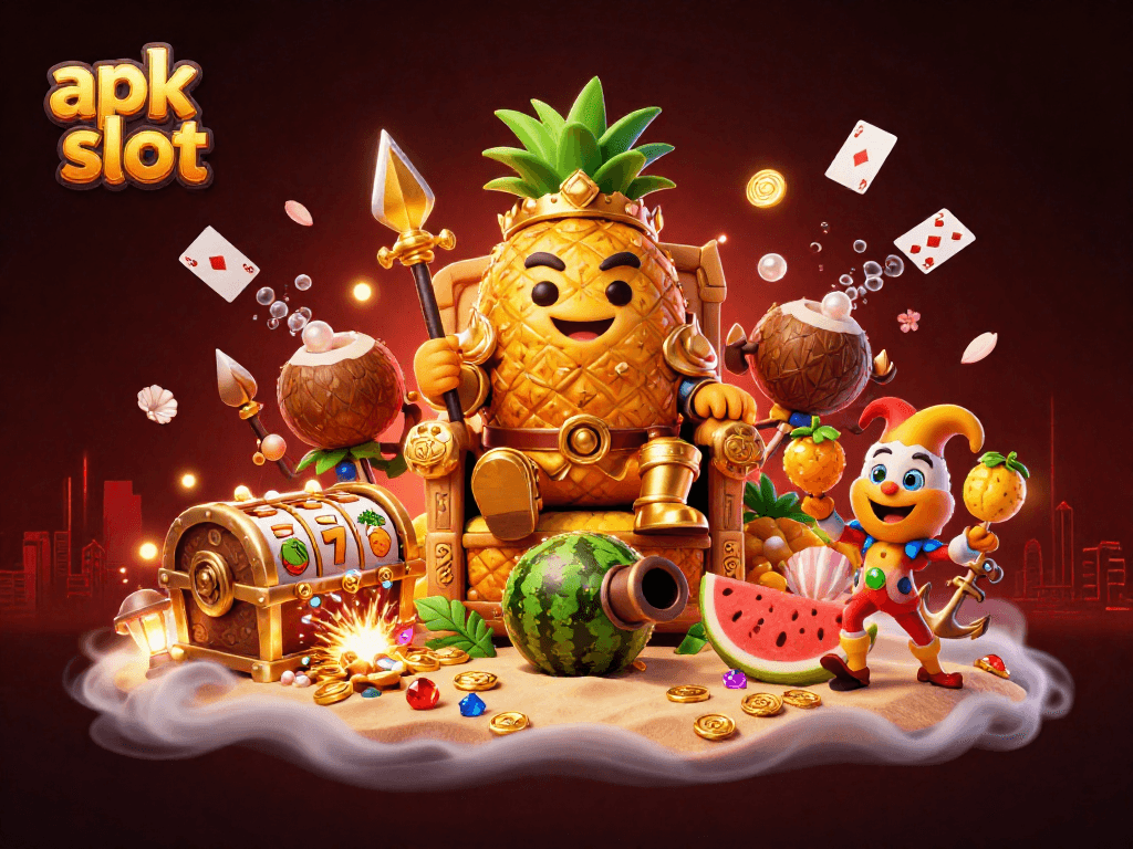 Slot bet kecil dengan apk slot di tengah suasana kasino yang ceria dan penuh warna.