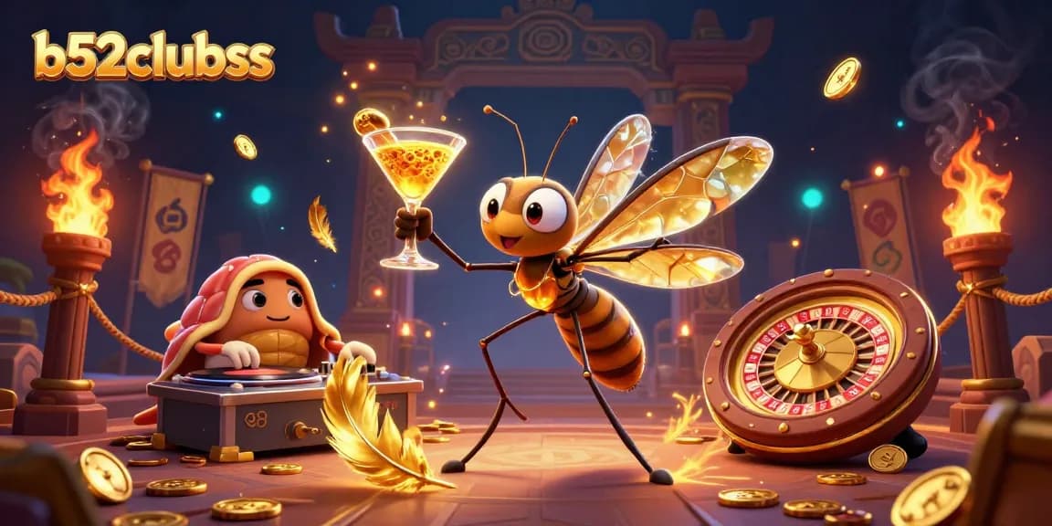 Experience the vibrant energy of b52clubss with a unique casino mascot and immersive gaming elements.