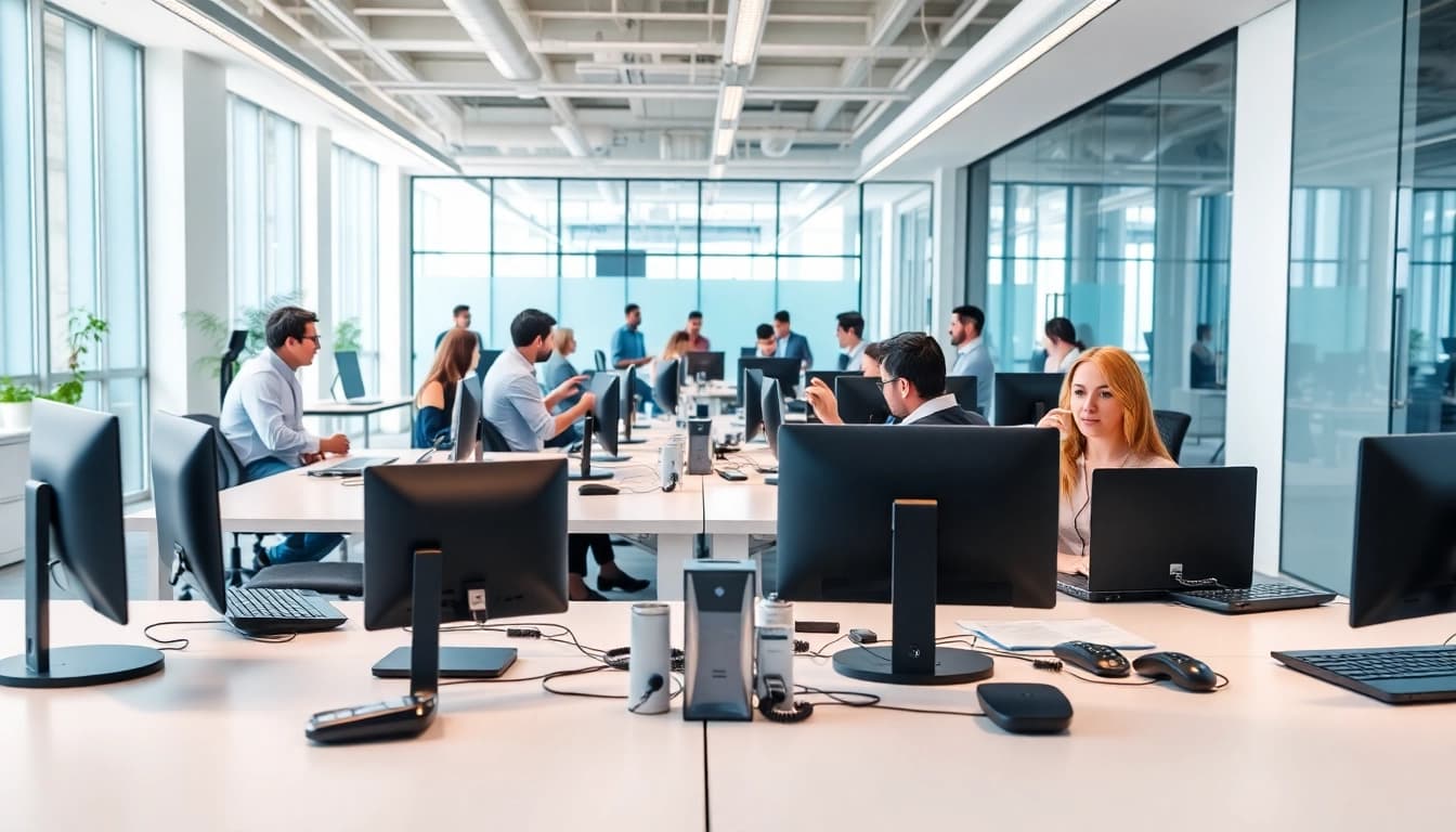Explore a VoIP phone system for small business in a modern office setting