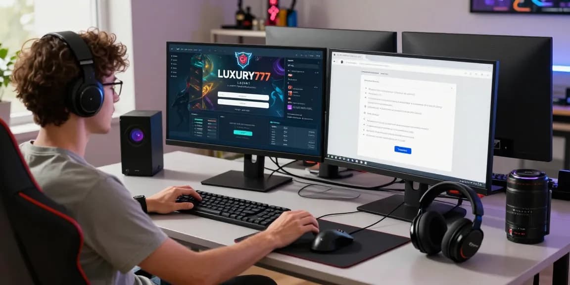 Proses LUXURY777 Login di ruang kerja modern dengan layar menunjukkan data permainan.