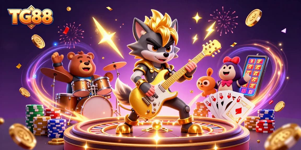 Experience thrilling gameplay at TG88 with an electrifying casino scene featuring dynamic characters and elements.