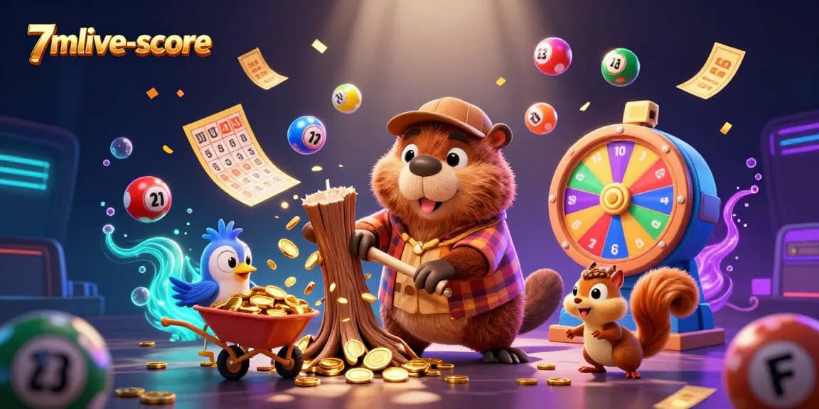 Engage with the excitement of 7mlive-score as the beaver rains down golden coins amidst vibrant gambling elements.