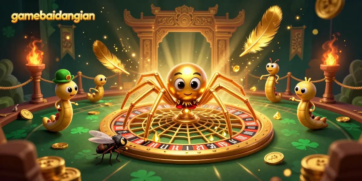 Engage in thrilling gaming action at gamebaidangian with a dramatic scene of a spider croupier.