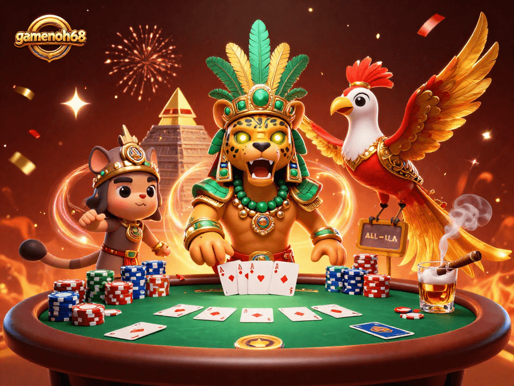Experience thrilling poker moments with gamenohu68 featuring vibrant characters and rich casino elements.