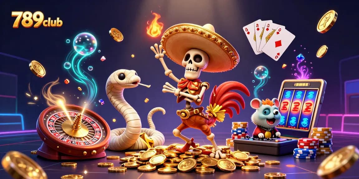 Bowl of gold coins and characters celebrate at 789club casino, showcasing win potential.