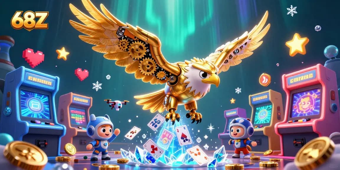 Interaja com o cassino virtual 68Z enquanto mergulha em cartas holográficas e luzes brilhantes.
