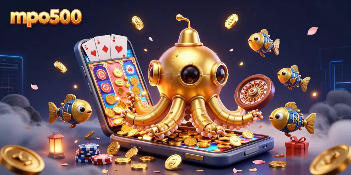 MPO500 plunges into excitement with a golden kraken submarine and animated gaming elements.