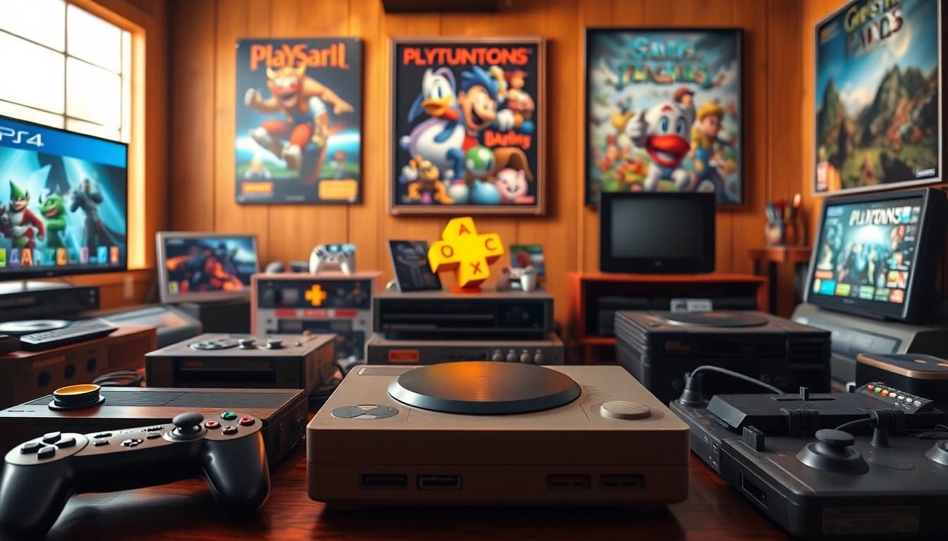 Showcasing PS Plus Premium games in a nostalgic gaming room setup with highlighted vintage elements.