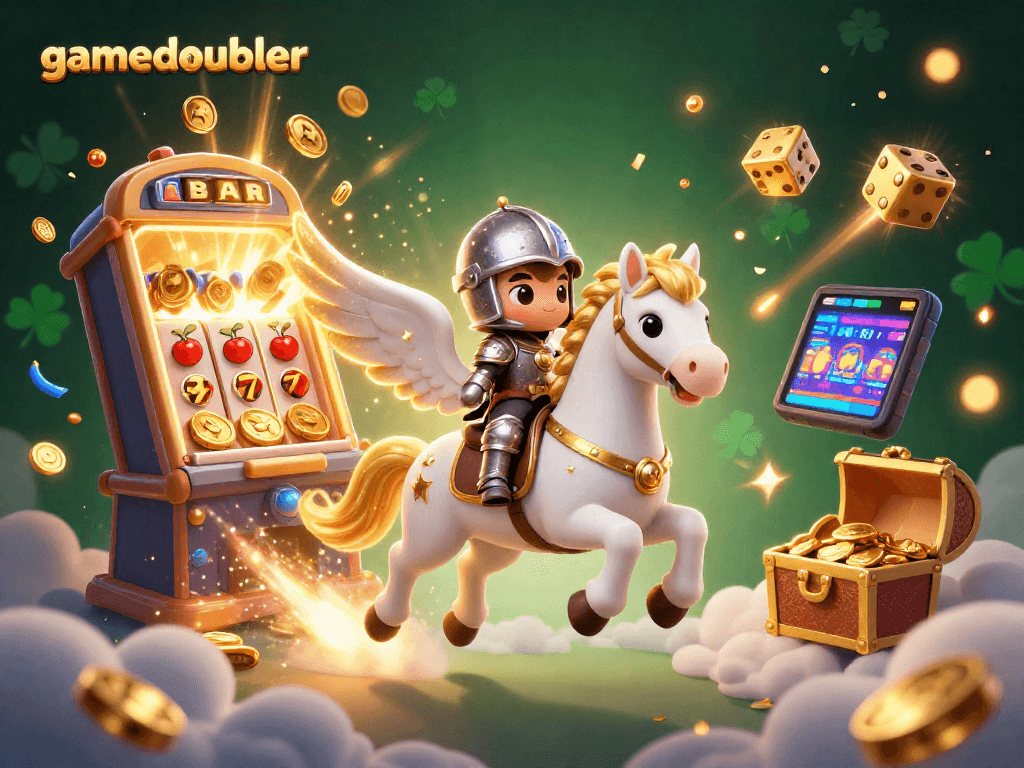Experience thrilling jackpots at gamedoubler with exciting casino-themed 3D illustration.
