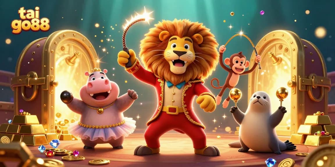 Experience the excitement of tai go88 at this vibrant and engaging casino scene featuring cartoon characters and treasures.