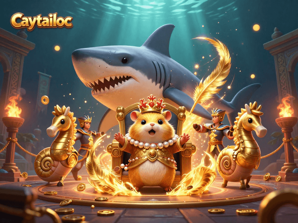 Win big with caytailoc at this vibrant Asian casino illustration featuring a golden hamster king!