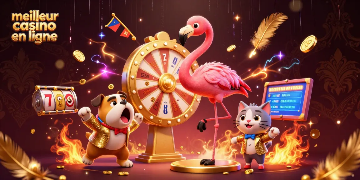 Jouer à meilleur casino en ligne avec un animateur et un bulldog dans une scène animée remplie de jetons d'or.