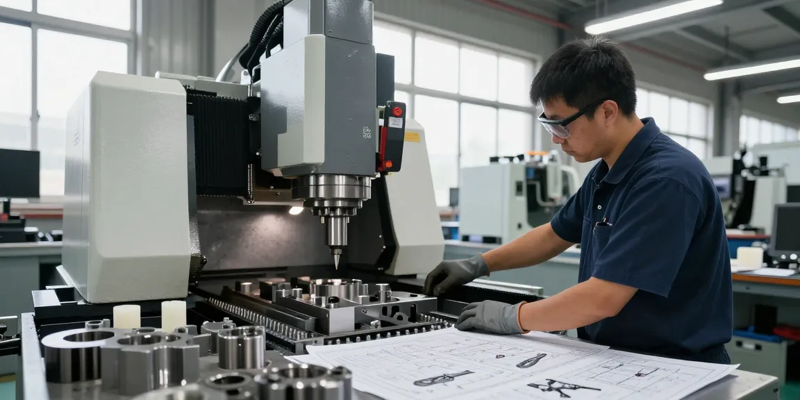 CNC machining parts being crafted by a skilled technician in an industrial workshop.