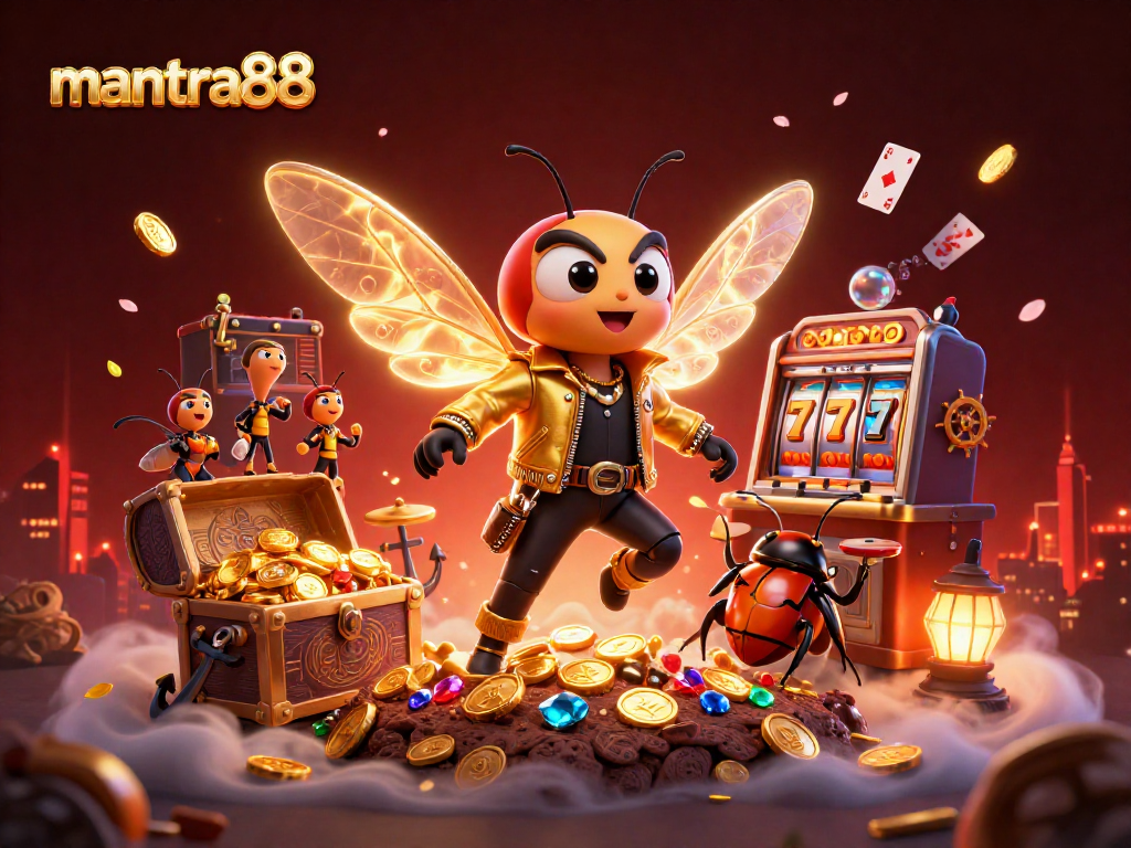 Engage with mantra88 for thrilling casino gaming excitement in a vibrant, illustrative scene.