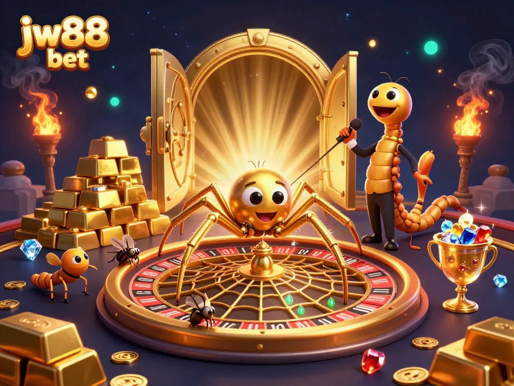 Engage in thrilling bets with jw88 bet, highlighted by a dramatic golden roulette scene.