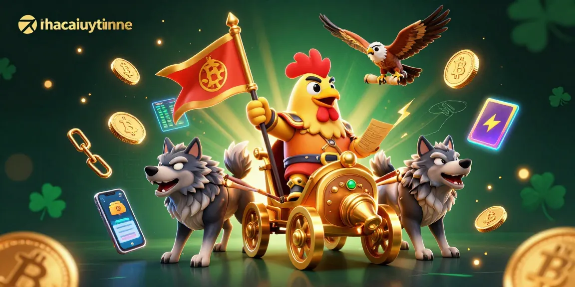 Engage in thrilling gaming with nhacaiuytinne as the rooster warlord commands a golden chariot.