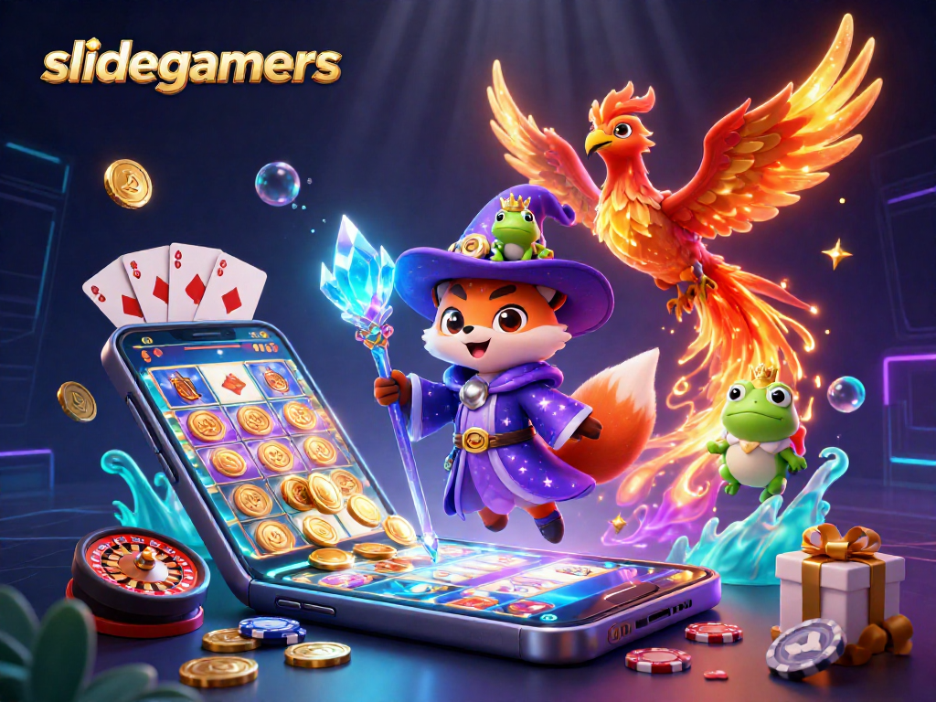 Engage in thrilling gameplay with slidegamers featuring wizard fox and phoenix in vibrant casino scene.