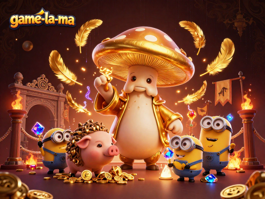 Experience exciting magic and treasures with game-la-ma's golden mushroom wizard and truffle pig.