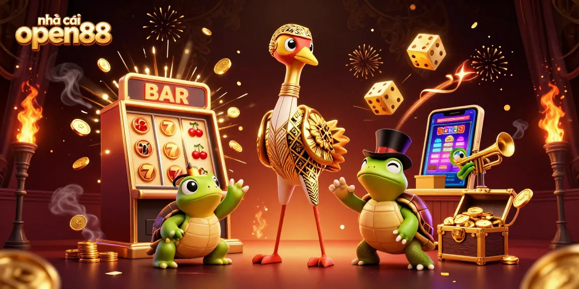 Experience the excitement at nhà cái open88 with vibrant games and characters in this lively casino scene.