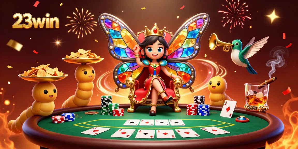 Experience casino excitement with vibrant 23win gaming elements in a colorful 3D illustration.