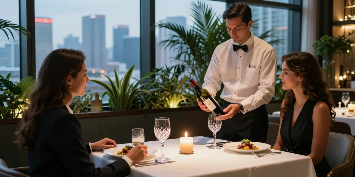 Momen romantis di restoran mewah dengan pasangan menikmati hidangan gourmet, menggambarkan LUXURY 777.