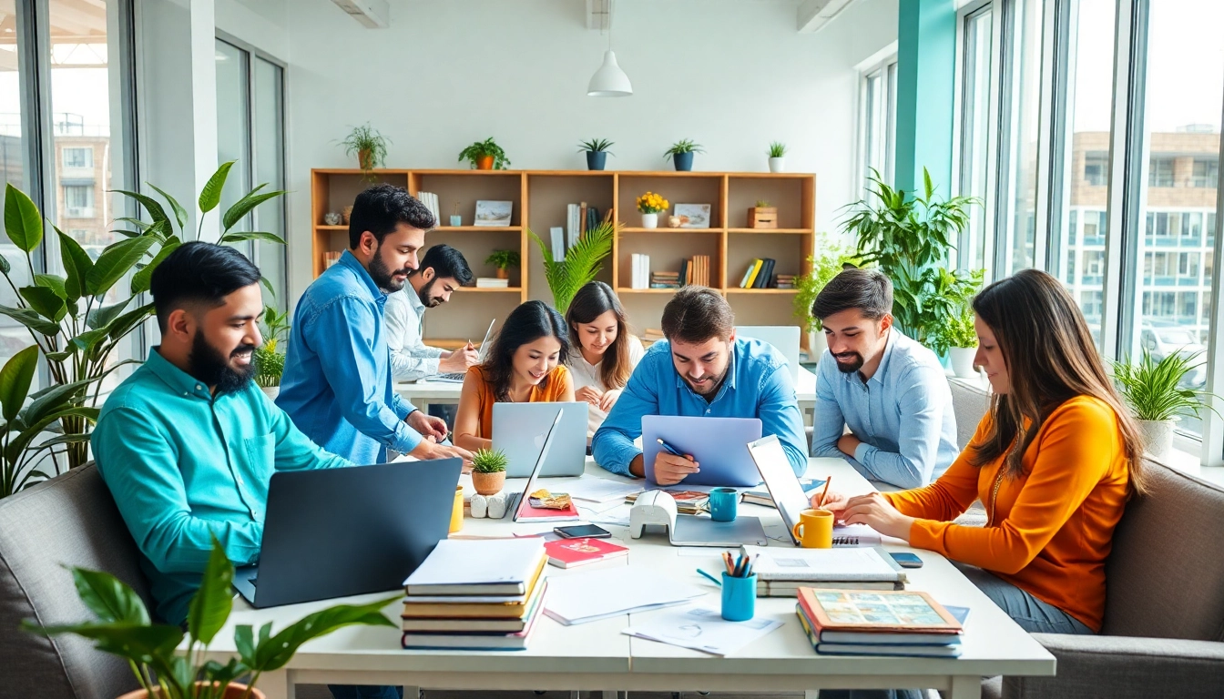 Your Most Productive Life depicted by a dynamic workspace filled with engaged individuals collaborating.