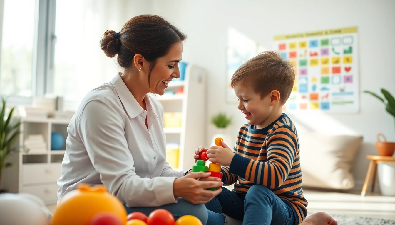 Engaging ABA therapy in Brighton session with a therapist and child using educational toys.