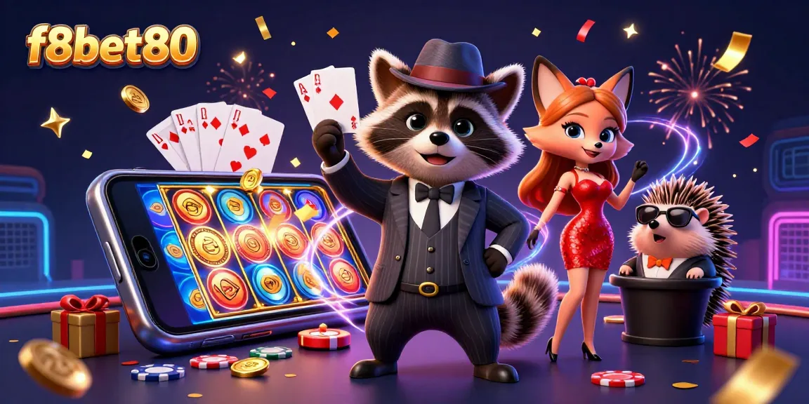 Experience thrilling gameplay with f8bet80 as adorable characters celebrate wins amidst vibrant casino elements.