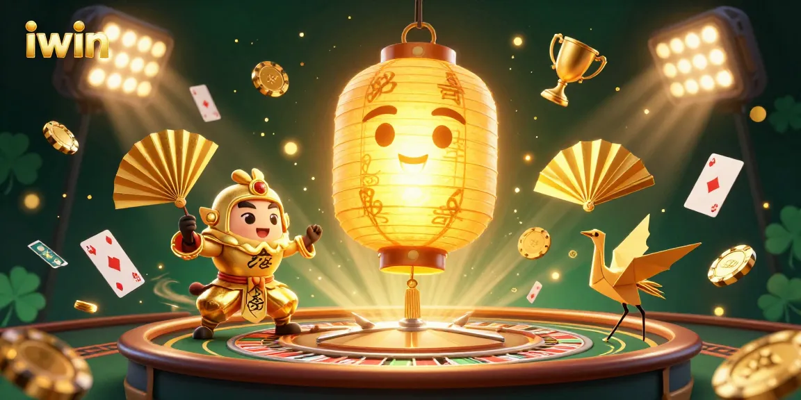 Play casino games at iwin with vibrant characters and elements featuring a glowing lantern spirit.