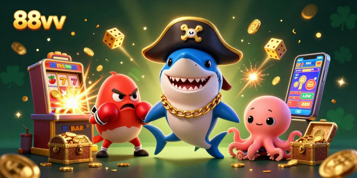 Spin the slots with 88vv while enjoying a dynamic 3D pirate casino adventure scene!
