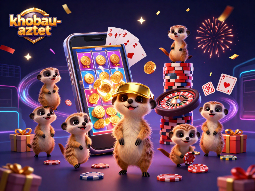 Experience thrilling gameplay with khobau-aztec in a vibrant casino setting featuring dynamic meerkat characters.