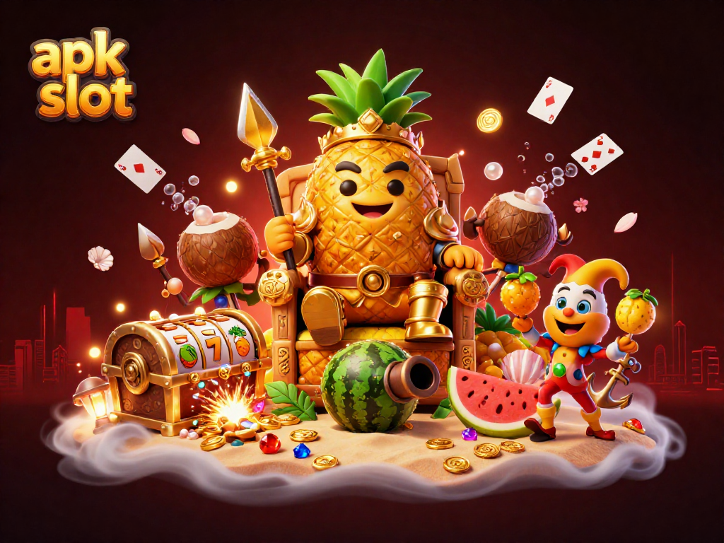Slot bet kecil dengan apk slot di tengah suasana kasino yang ceria dan penuh warna.