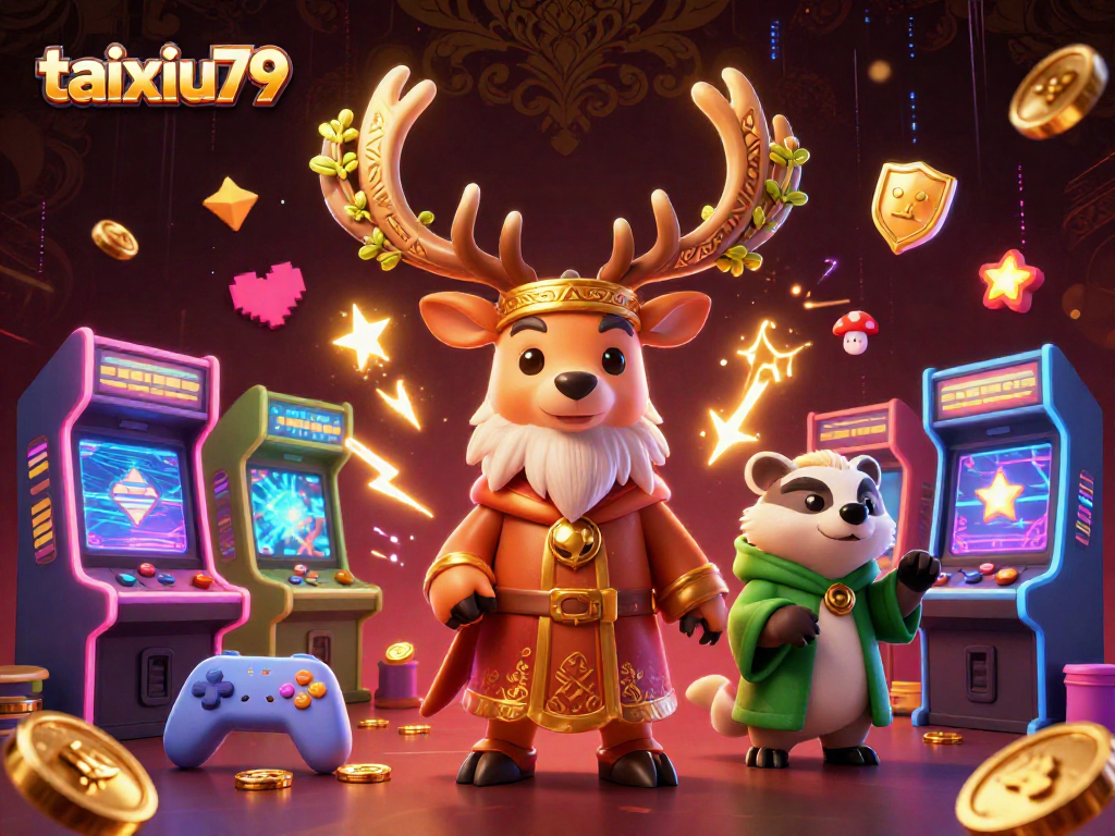 Experience the thrill of taixiu79 online gaming with animated characters amidst vibrant casino elements.