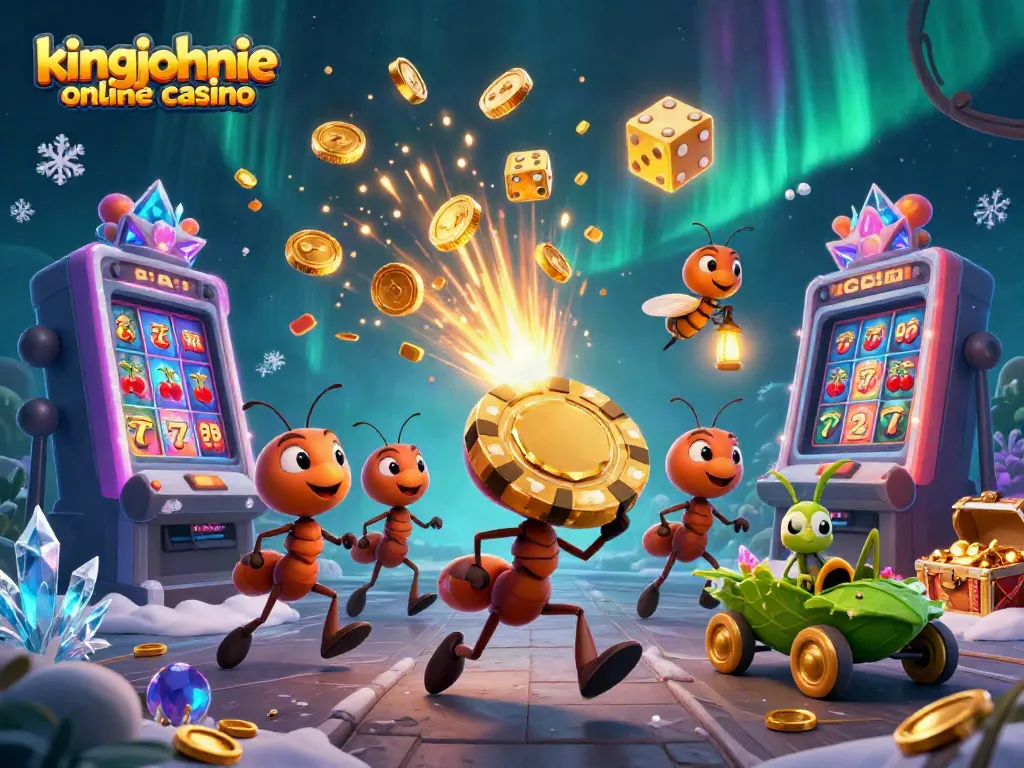 Experience the thrill at kingjohnnie online casino with a dynamic 3D heist scene filled with vibrant gaming elements.