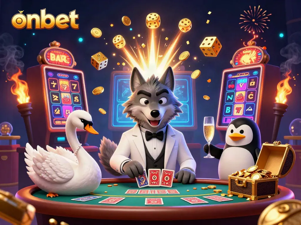 Experience thrilling gameplay at ONBET with a debonair wolf, elegant swan, and sophisticated penguin.