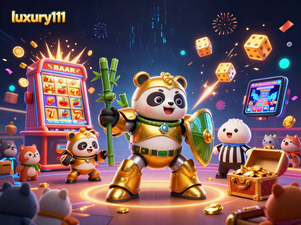 Experience thrilling gameplay with luxury111 in this vibrant 3D casino illustration.