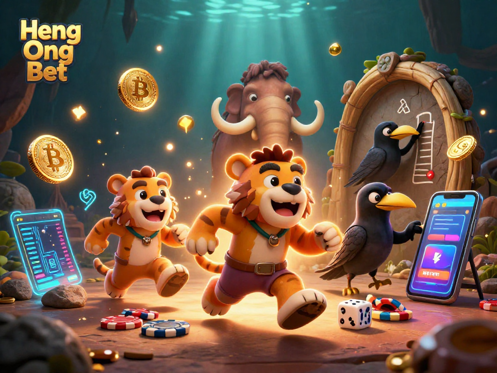 Experience Heng Ong Bet at the lively prehistoric casino with engaging 3D characters and dynamic gaming elements.