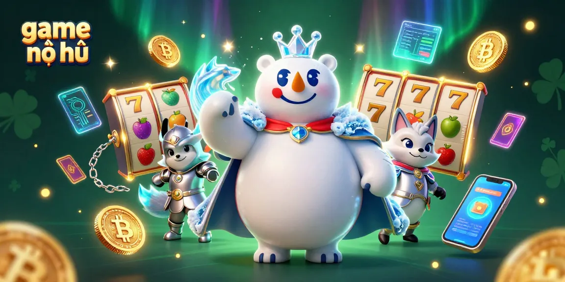 Experience the excitement of game nổ hũ with dynamic slot reels and colorful elements swirling around.