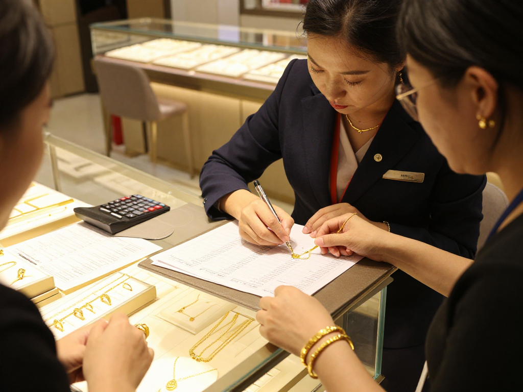 Purchase process for gold jewelry at mantra88, showcasing elegant designs and professional consultation.