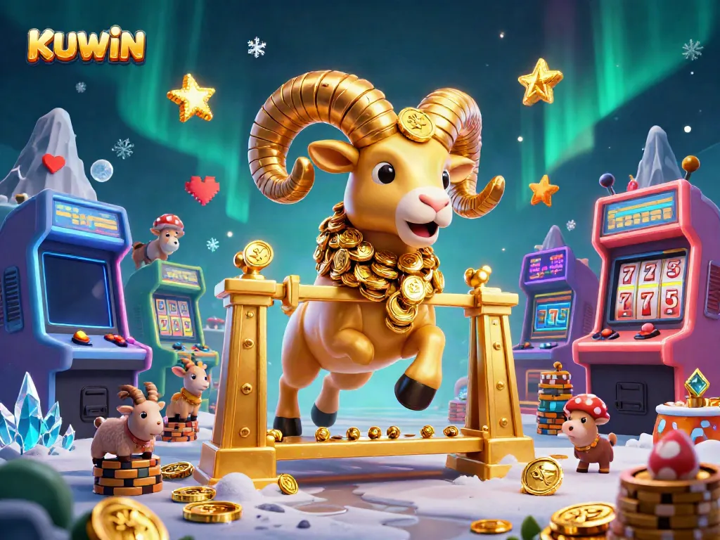 Experience thrilling gaming at KUWIN with our dynamic 3D visual of a golden ram charging through a lively casino