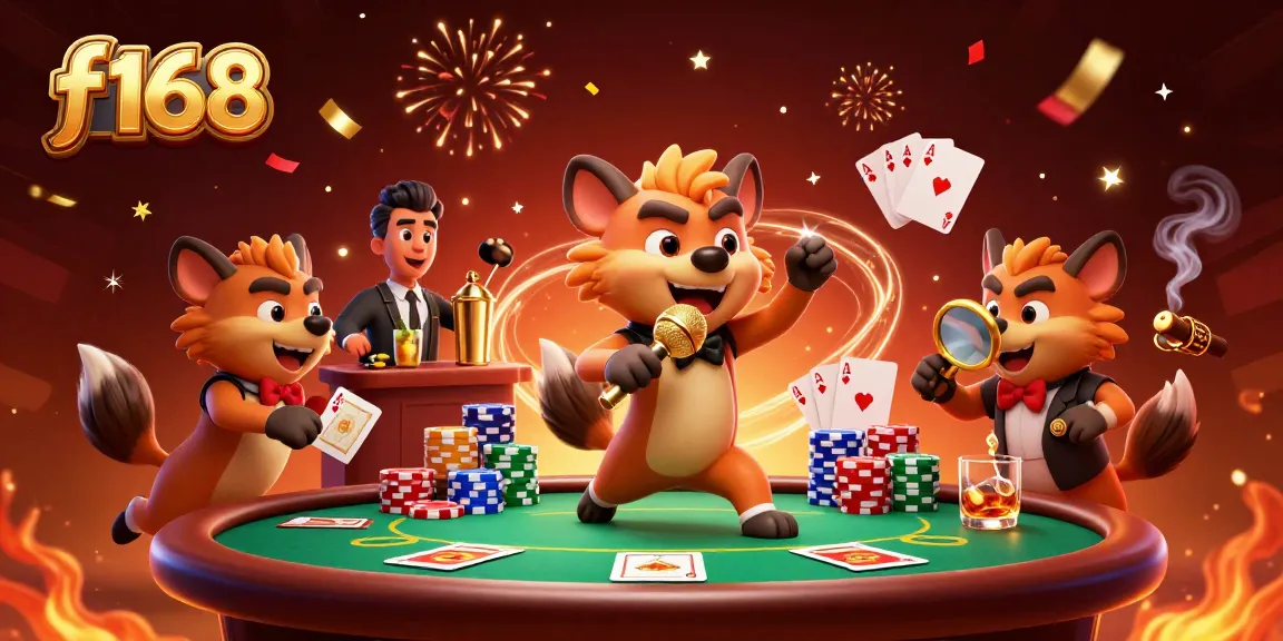 Experience vibrant gaming action at f168 with hyena characters in a lively casino setting.