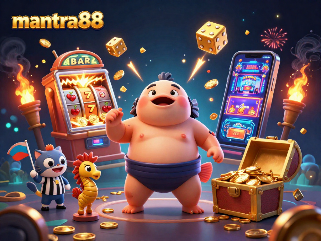 mantra88 showcases an exciting underwater casino scene with a dynamic fugu, catfish referee, and lively elements