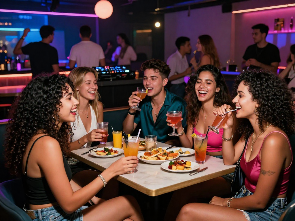 Gái gọi tận hưởng không khí sôi động tại quán bar với bạn bè.