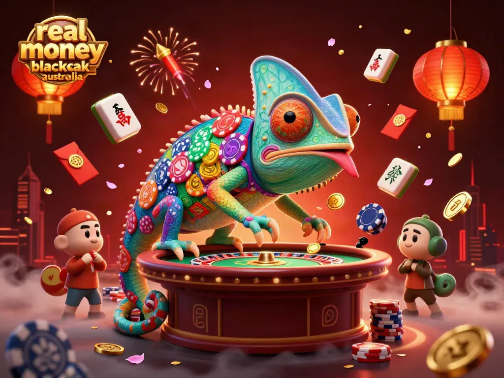 Experience real money blackjack Australia in this vibrant, dynamic casino scene with a chameleon owner.