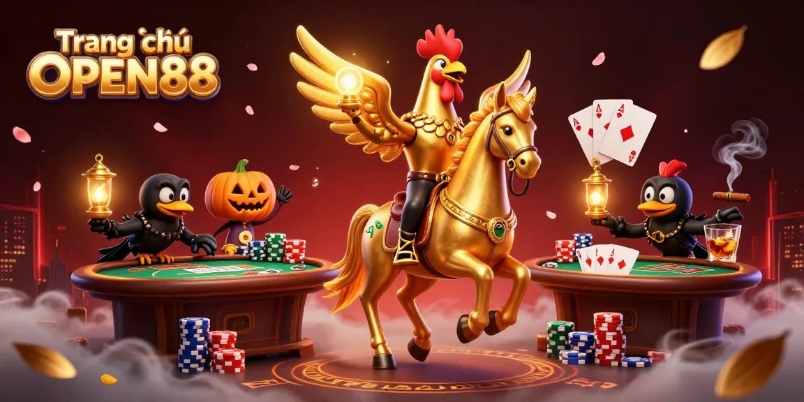 Experience thrilling gameplay at Trang chủ OPEN88 with a vibrant casino scene featuring dynamic characters and poker elements.