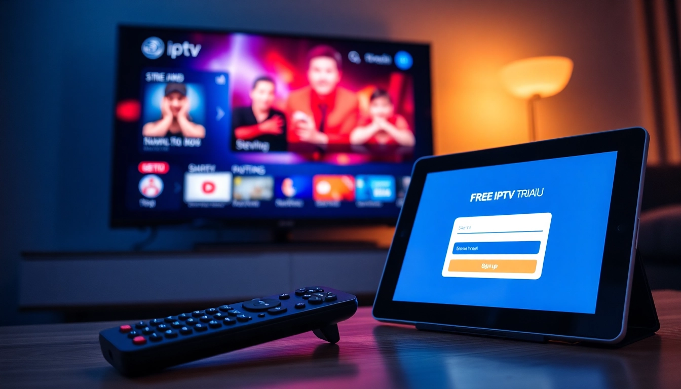 Start your free iptv trial with an engaging display of IPTV streaming setup.