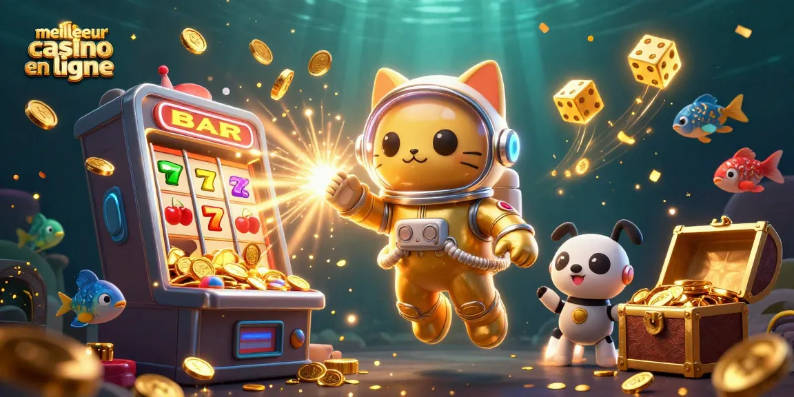 Expérimentez le meilleur casino en ligne avec un chat astronaute et un chien robot dans un monde coloré.