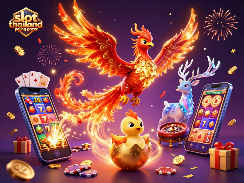 Spin to win with the exciting slot thailand paling gacor, featuring vibrant phoenix characters and dynamic casino elements.